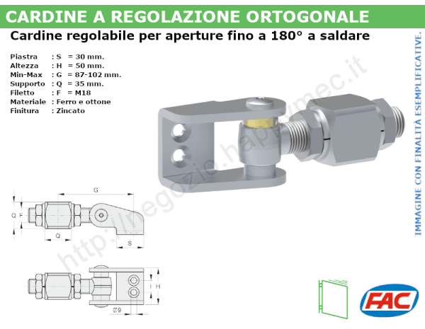 Cardine zincato M18 per aperture fino a 180° a saldare
