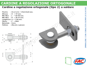 Cardine zincato M20 a regolazione ortogonale - accessori fac