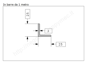 Angolare grezzo 25x3 in barre da 1 metro in ferro