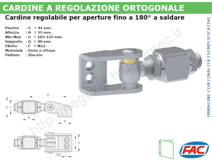 Cardine zincato M22 per aperture fino a 180° a saldare