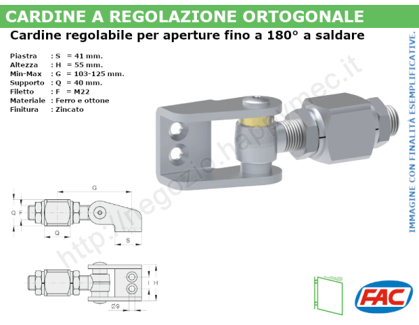 Cardine zincato M22 per aperture fino a 180° a saldare
