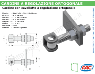 Cardine zincato M27 a regolazione ortogonale con cavallotto