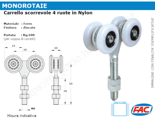 Carrello 4 ruote in nylon d.24 supporto forgiato per MR-C