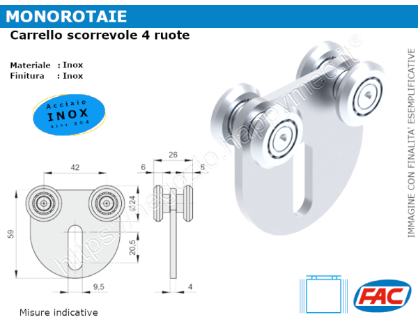 Carrello scorrevole inox 4 ruote d.24 (tipo) per MR-C - accessori