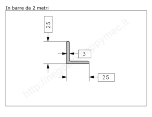 Angolare grezzo 25x3 in barre da 2 metri in ferro