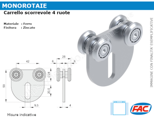 Carrello scorrevole zincato a 4 ruote d.24 (tipo) per MR-C
