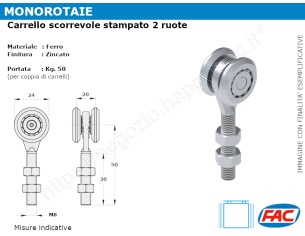 Carrello zincato 2 ruote d.24 supporto forgiato per MR-C