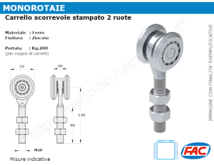 Carrello scorrevole zincato medio 4 ruote e cuscinetti supporto