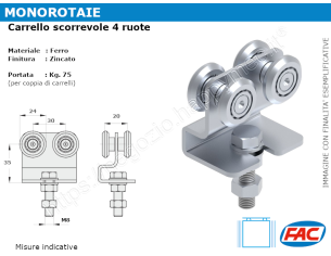 Carrello zincato 4 ruote d.24 (tipo) supporto stamp. per MR-C