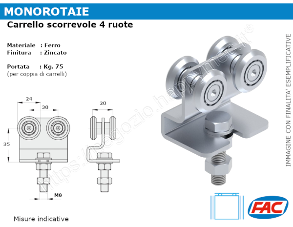 Carrello zincato 4 ruote d.24 (tipo) supporto stamp. per MR-C