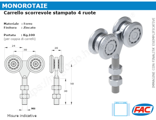 Carrello zincato 4 ruote d.24 supporto forgiato per MR-C