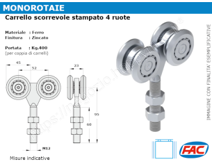 Carrello zincato 4 ruote d.45 supporto forgiato per MR-B