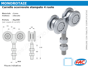 Carrello zincato 4 ruote d.55 supporto forgiato per MR-A