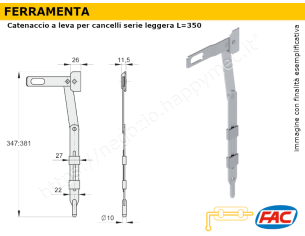 Catenaccio a leva H. 350 serie leggera per cancelli