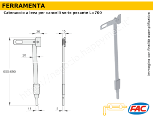 Catenaccio a leva H. 700 serie pesante per cancelli