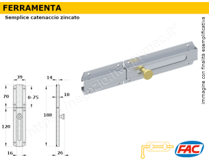 Catenaccio trasversale Mignon da 120 mm. zincato