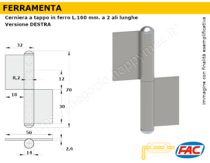 Cerniera a tappo destra a 2 ali grandi L. 60