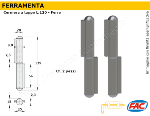 Cerniera grezza a tappo L.120mm d.15mm. in cof. 2 Pz.