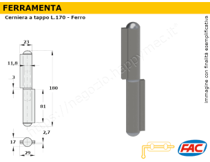 Cerniera grezza a tappo L.170mm.d.17mm.
