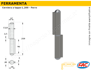 Cerniera grezza a tappo L.200mm.d.20mm.