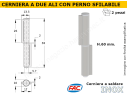 Cerniera inox a 2 ali L.60 con perno sfilabile - 2 Pezzi