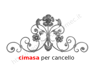 Cimasa per cancelli pedonali in piatto, foglie e fiori in ferro