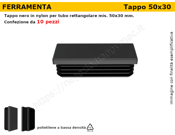 Confezione tappi rettangolari 50x30 mm (conf.da 10pz)