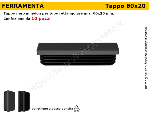 Confezione tappi rettangolari 60x20 mm (conf.da 10pz)