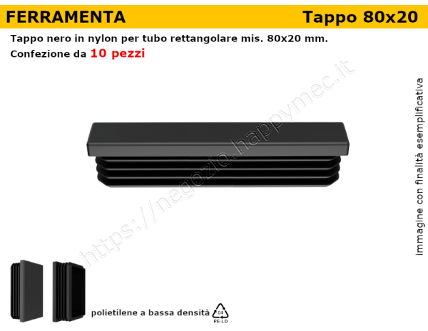 Confezione tappi rettangolari 80x20 mm (conf.da 10pz)