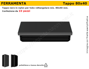 Confezione tappi rettangolari 80x40 mm (conf.da 10pz)
