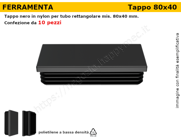 Confezione tappi rettangolari 80x40 mm (conf.da 10pz)