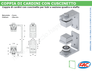 Coppia cardini c/cuscinetto per tubo quadro 40x40 e staffa 4
