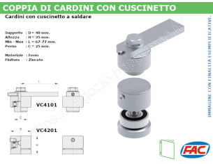 Coppia cardini regolabili d. 40 con cuscinetto - accessori fac