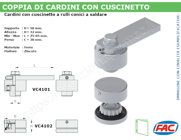 Coppia cardini regolabili d. 50 con cuscinetto - accessori fac