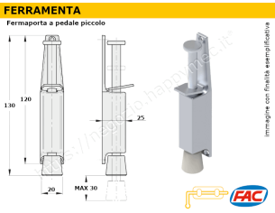 Fermaporte a pedale H.130 mm tipo piccolo ad avvitare