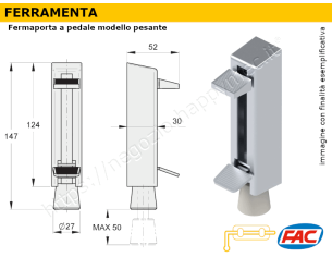 Fermoporta a pedale H.150 mm tipo pesante ad avvitare