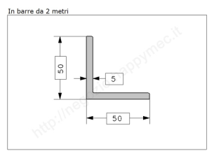 Angolare grezzo 50x5 in barre da 2 metri in ferro