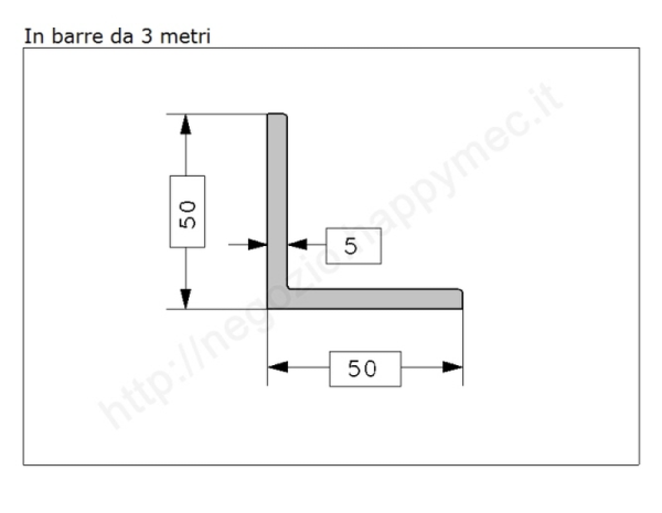 Angolare grezzo 50x5 in barre da 3 metri in ferro
