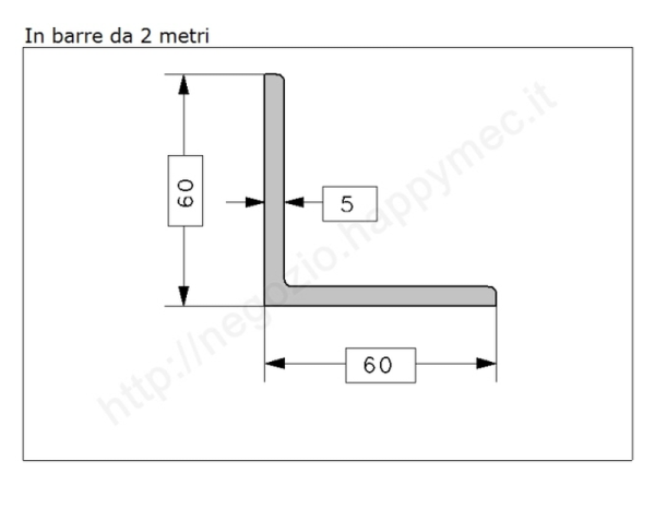 Angolare grezzo 60x5 in barre da 2 metri in ferro