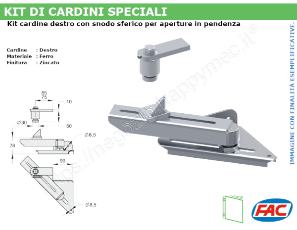 Kit cardine destro per aperture in pendenza - accessori fac