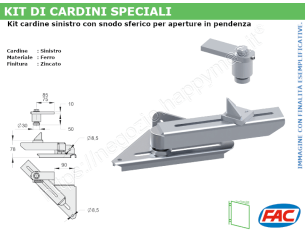 Kit cardine sinistro per aperture in pendenza - accessori fac