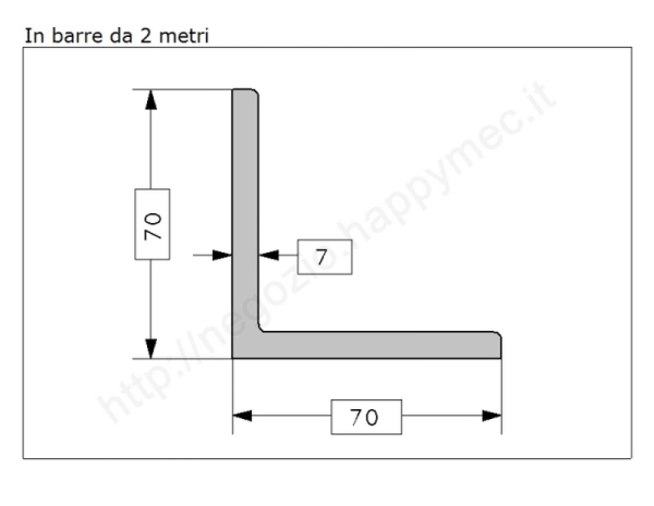 Angolare grezzo 70x7 in barre da 2 metri in ferro