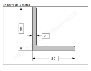 Angolare grezzo 80x8 in barre da 1 metro in ferro