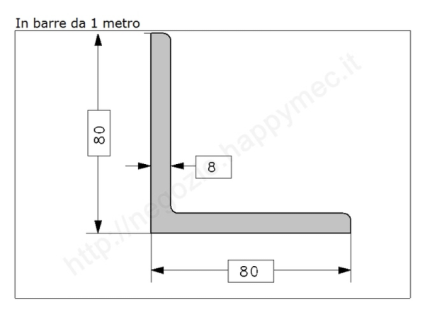 Angolare grezzo 80x8 in barre da 1 metro in ferro