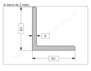 Angolare grezzo 80x8 in barre da 2 metri in ferro
