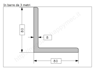 Angolare grezzo 80x8 in barre da 3 metri in ferro
