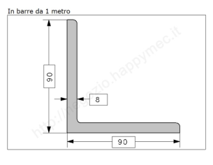 Angolare grezzo 90x8 in barre da 1 metro in ferro
