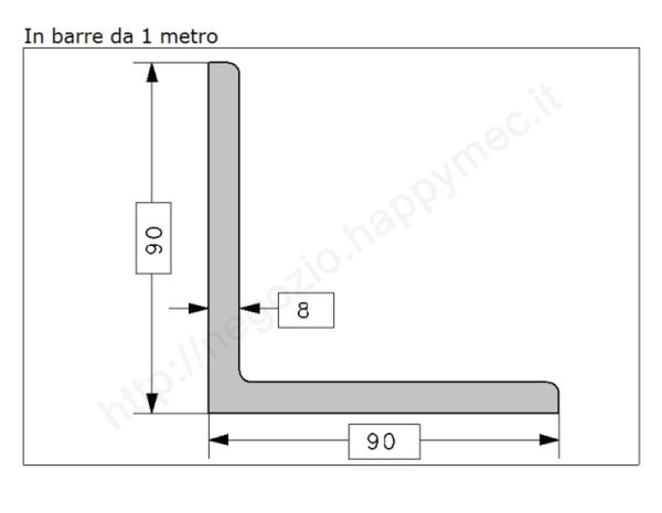 Angolare grezzo 90x8 in barre da 1 metro in ferro