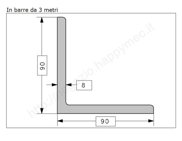 Angolare grezzo 90x8 in barre da 3 metri in ferro
