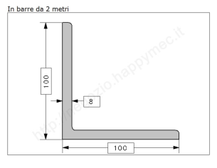 Angolare grezzo 100x8 in barre da 2 metri in ferro